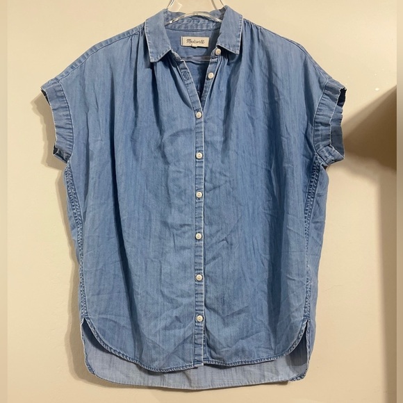 Madewell Oversized Chambray Short Sleeve Button Up Central Shirt - Picture 4 of 7